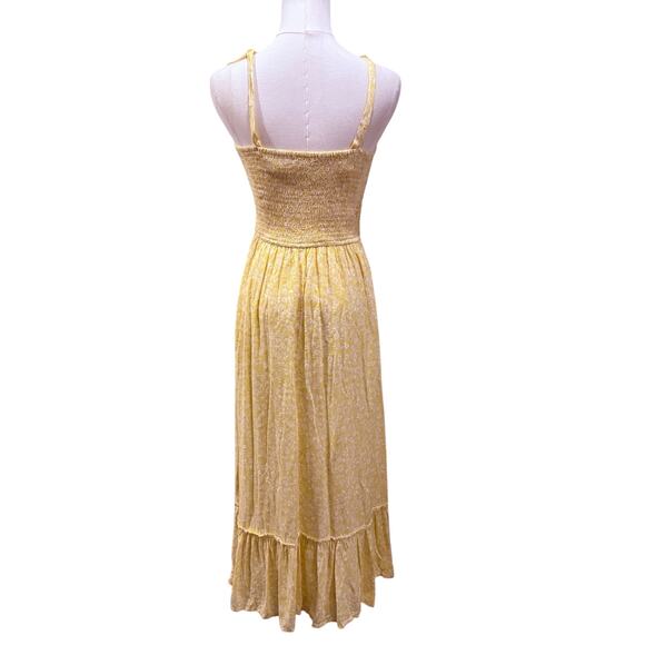 Japna Butter Yellow Floral Smocked Midi Dress Boho Sundress Cottagecore Small - Picture 2 of 6